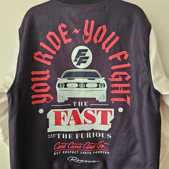 NWT REASON x FAST & FURIOUS Collaboration Varsity Button Down Jacket Sz L - Picture 10 of 16